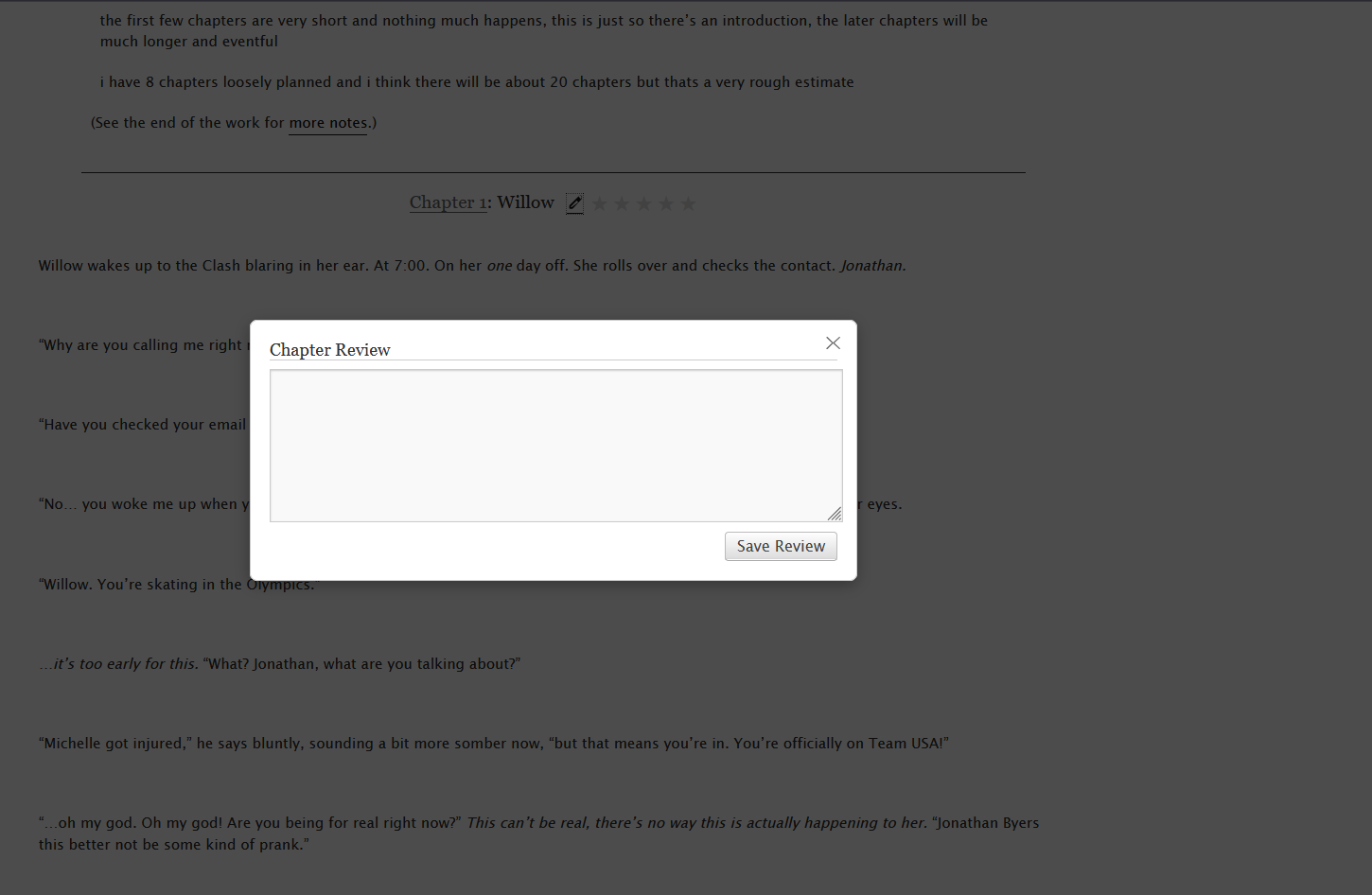 Opened review modal