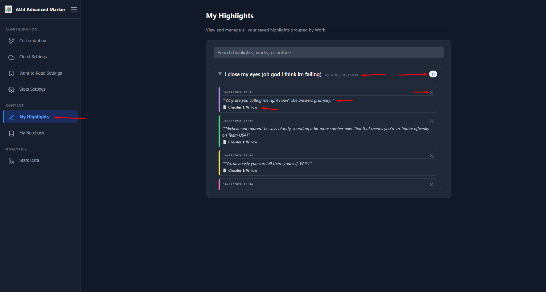 My Highlights tab