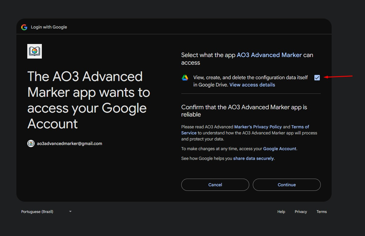 Google Drive Access Permission Checkbox