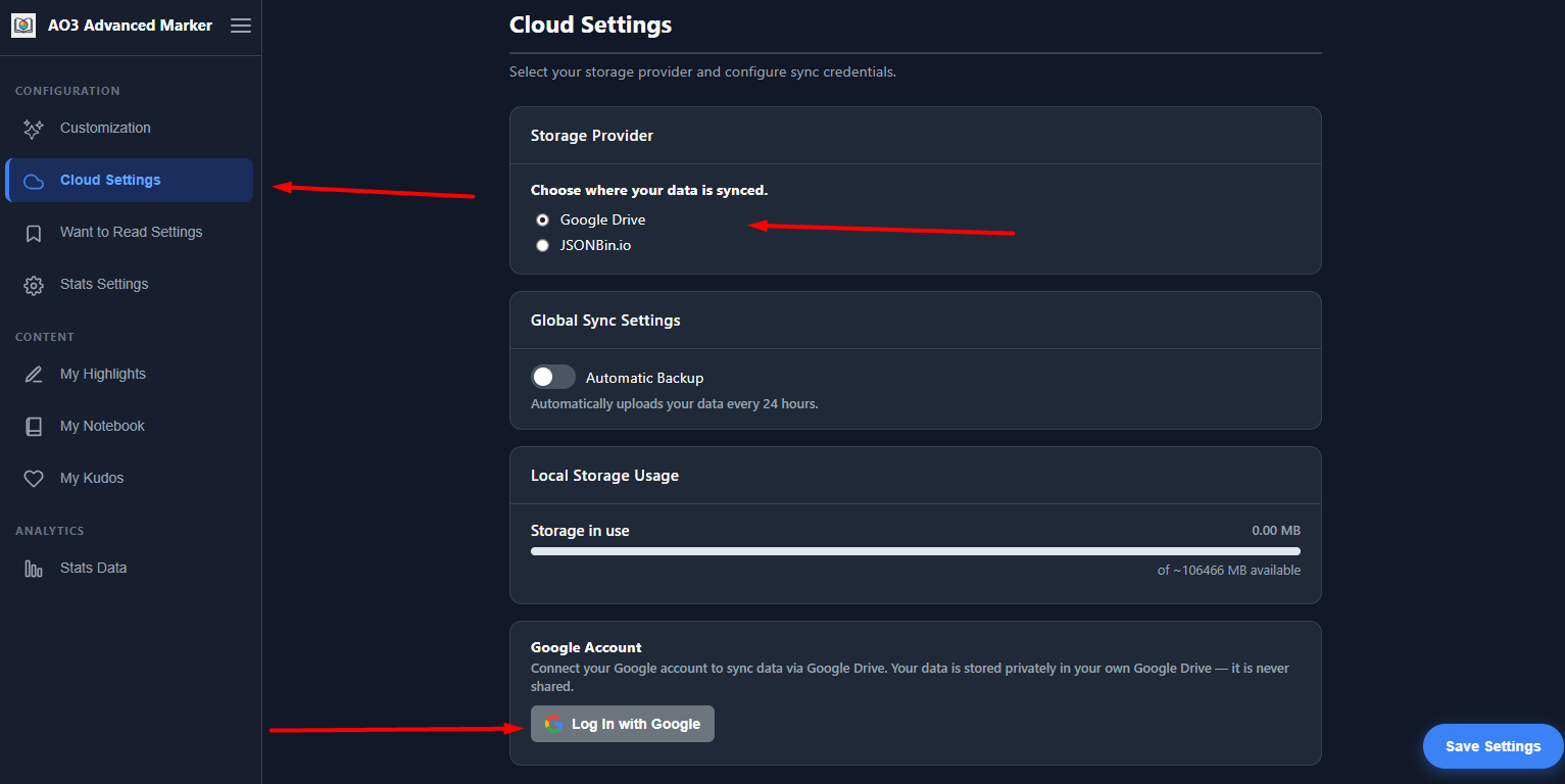 Cloud Settings Tab