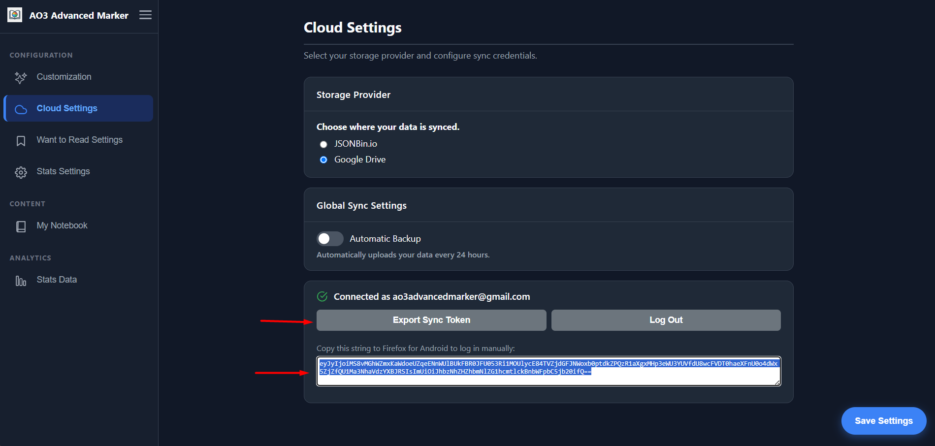 Exporting Google Sync Token from Desktop